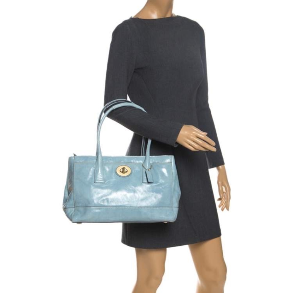 Coach Sky Blue Patent Leather Front Pocket Tote - Picture 3 of 14